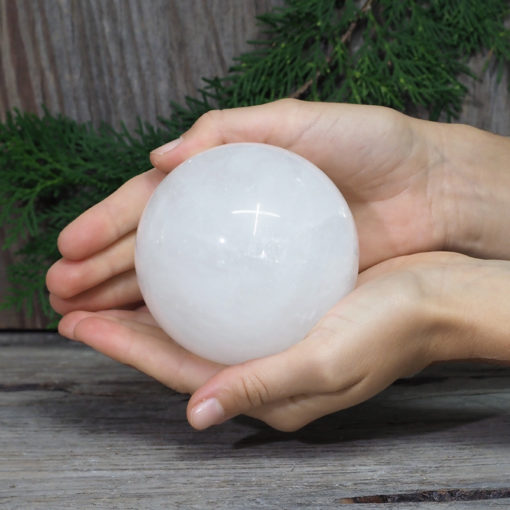 White Calcite Sphere on LED Small Base | Himalayan Salt Factory