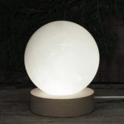 White Calcite Sphere on LED Small Base | Himalayan Salt Factory