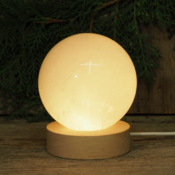 White Calcite Sphere on LED Small Base | Himalayan Salt Factory