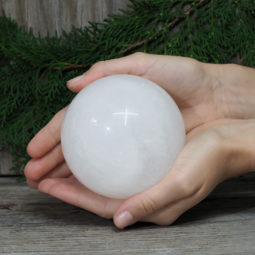 0.95kg White Calcite Sphere on LED Small Base DK273 | Himalayan Salt Factory