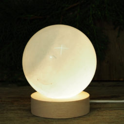 0.95kg White Calcite Sphere on LED Small Base DK273 | Himalayan Salt Factory