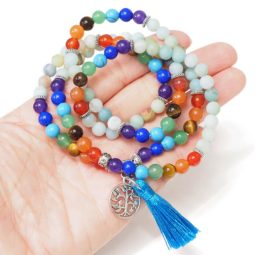 108 Prayer Beads Amazonite and Gemstones Tree of life | Himalayan Salt Factory