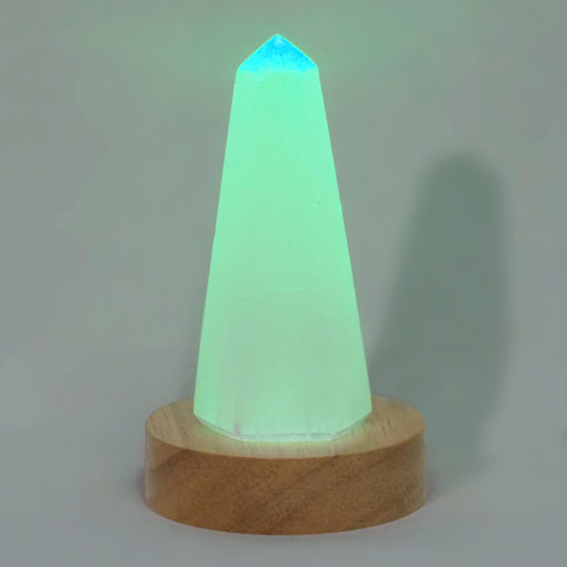 Selenite Obelisk with Multicolour LED Light Crystal Small Display Base Pack | Himalayan Salt Factory