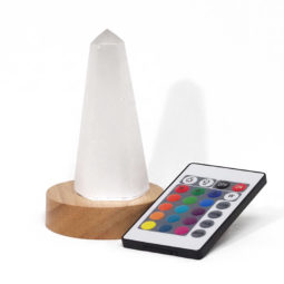 Selenite Obelisk with Multicolour LED Light Crystal Small Display Base Pack | Himalayan Salt Factory