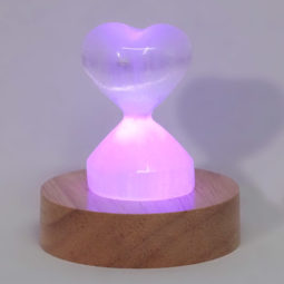 Selenite Small Heart Stand with Multicolour LED Light Crystal Small Display Base Pack | Himalayan Salt Factory