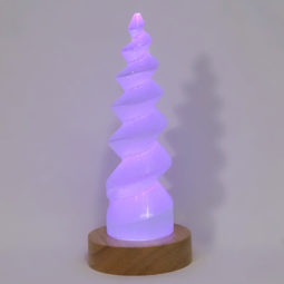 Selenite Spiral 15cm with Multicolour LED Light Crystal Small Display Base Pack | Himalayan Salt Factory