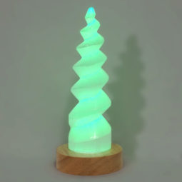 Selenite Spiral 15cm with Multicolour LED Light Crystal Small Display Base Pack | Himalayan Salt Factory
