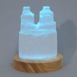 Selenite Twin Tower 10cm with Multicolour LED Light Crystal Large Display Base Pack | Himalayan Salt Factory