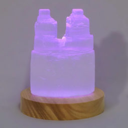Selenite Twin Tower 10cm with Multicolour LED Light Crystal Large Display Base Pack | Himalayan Salt Factory