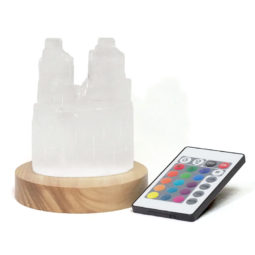 Selenite Twin Tower 10cm with Multicolour LED Light Crystal Large Display Base Pack | Himalayan Salt Factory