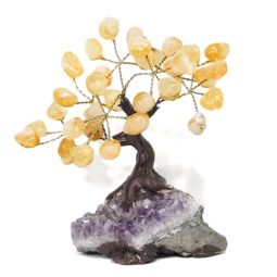 Citrine Gemstone Bonsai Tree on Amethyst Cluster 14cm | Himalayan Salt Factory