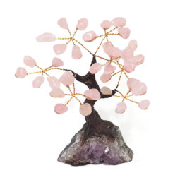 Rose Quartz Gemstone Bonsai Tree on Amethyst Cluster 14cm | Himalayan Salt Factory