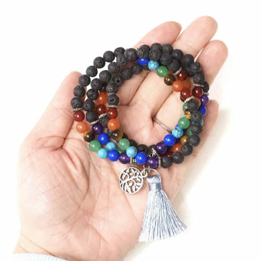 108 Prayer Beads Lava Stone and Gemstones Tree of life | Himalayan Salt Factory