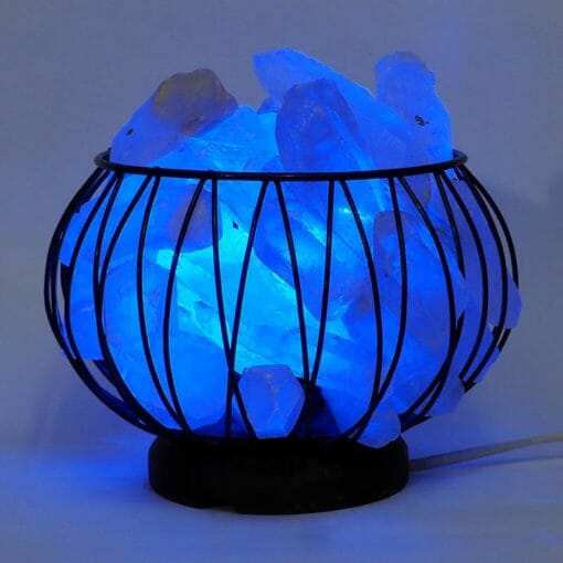 Clear Quartz Crystal Terminated Point Rough Amore Lamp - Blue LED Bulb | Himalayan Salt Factory