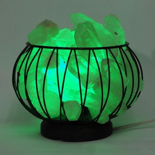Clear Quartz Crystal Terminated Point Rough Amore Lamp - Green LED Bulb | Himalayan Salt Factory
