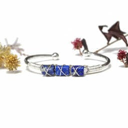 Lapis Lazuli Gemstone Adjustable Sliver Bracelet | Himalayan Salt Factory