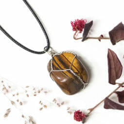 Natural Tiger Eye Wire Wrapped Pendant | Himalayan Salt Factory