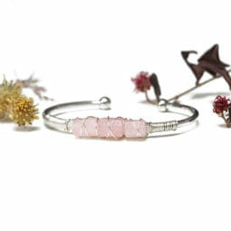 Rose Quartz Gemstone Adjustable Sliver Bracelet | Himalayan Salt Factory