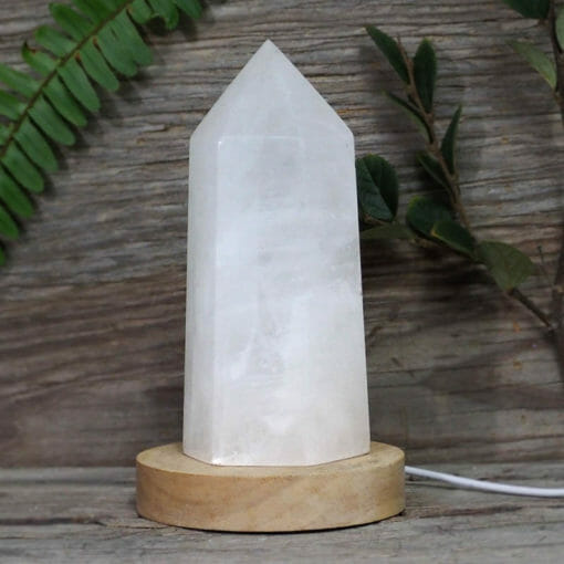 White Calcite Point with LED Light Large Display Base DS1758 | Himalayan Salt Factory