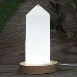 White Calcite Point with LED Light Large Display Base DS1759 | Himalayan Salt Factory
