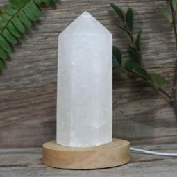 White Calcite Point with LED Light Large Display Base DS1759 | Himalayan Salt Factory