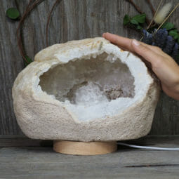 4.10kg Natural Calcite Geode Lamp with Large LED Light Base DK562 | Himalayan Salt Factory
