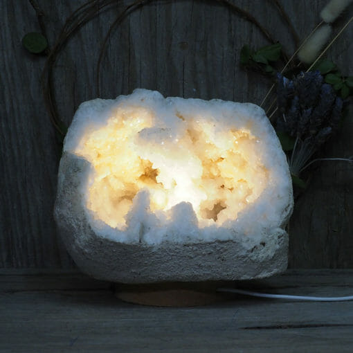 4.40kg Natural Calcite Geode Lamp with Large LED Light Base DK563 | Himalayan Salt Factory