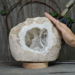 4.34kg Natural Calcite Geode Lamp with Large LED Light Base DK564 | Himalayan Salt Factory