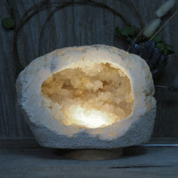 4.43kg Natural Calcite Geode Lamp with Large LED Light Base DK567 | Himalayan Salt Factory