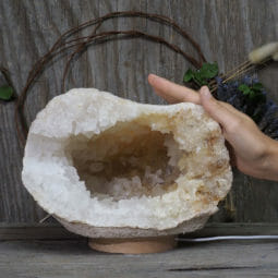 6.04kg Natural Calcite Geode Lamp with Large LED Light Base DK573 | Himalayan Salt Factory
