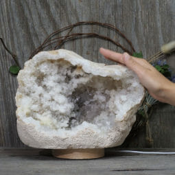 4.72kg Natural Calcite Geode Lamp with Large LED Light Base DK576 | Himalayan Salt Factory
