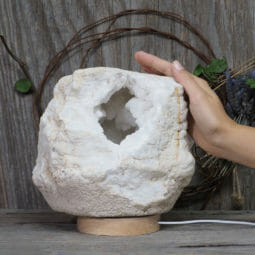 4.69kg Natural Calcite Geode Lamp with Large LED Light Base DK577 | Himalayan Salt Factory