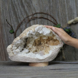 5.13kg Natural Calcite Geode Lamp with Large LED Light Base DK581 9 5.13kg Natural Calcite Geode Lamp with Large LED Light Base DK581 | Himalayan Salt Factory