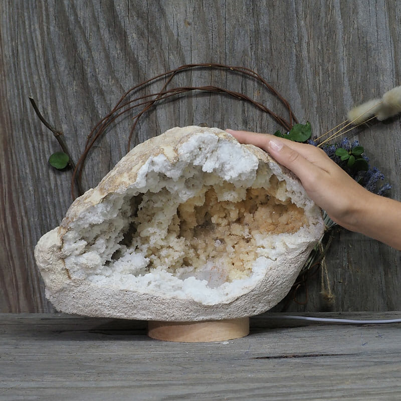 5.13kg Natural Calcite Geode Lamp with Large LED Light Base DK581 5 5.13kg Natural Calcite Geode Lamp with Large LED Light Base DK581 | Himalayan Salt Factory
