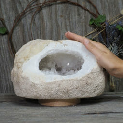 5.13kg Natural Calcite Geode Lamp with Large LED Light Base DK583 | Himalayan Salt Factory
