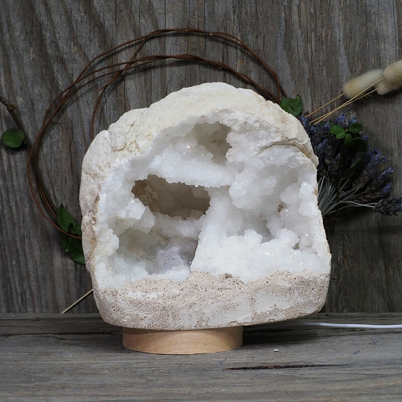 5.35kg Natural Calcite Geode Lamp with Large LED Light Base DK588 4 5.35kg Natural Calcite Geode Lamp with Large LED Light Base DK588 | Himalayan Salt Factory