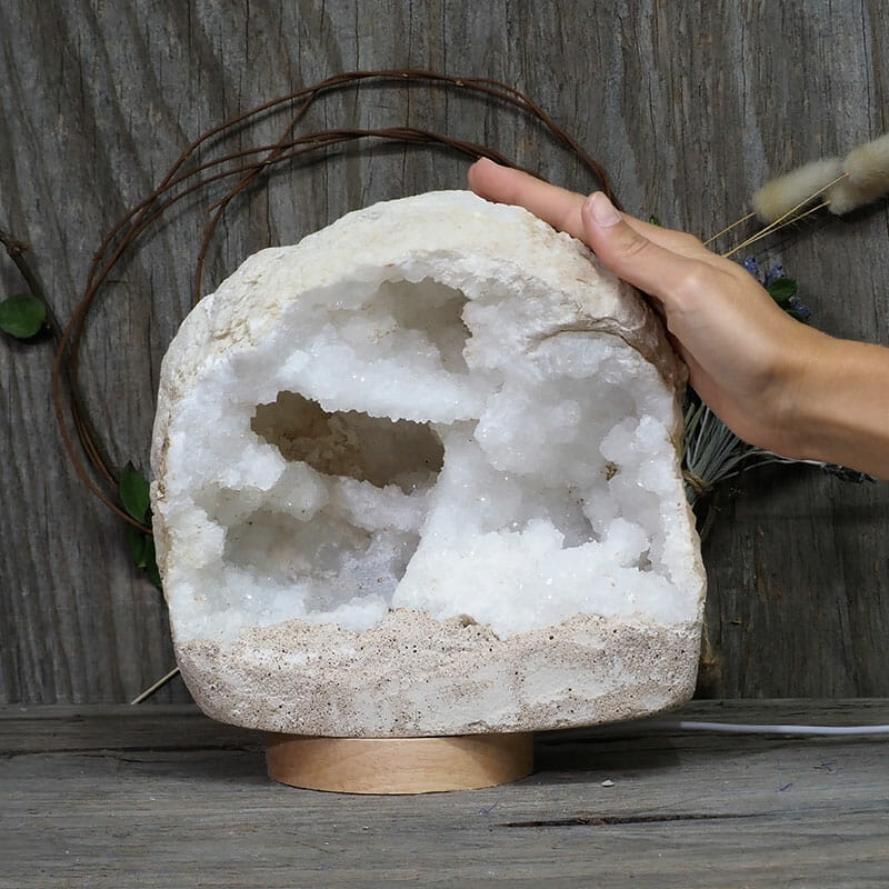 5.35kg Natural Calcite Geode Lamp with Large LED Light Base DK588 5 5.35kg Natural Calcite Geode Lamp with Large LED Light Base DK588 | Himalayan Salt Factory