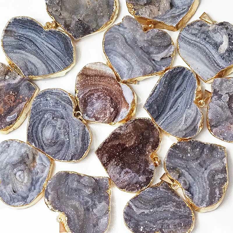 Chalcedony Agate Druze Cluster Electroformed GP Heart Pendant 5 Chalcedony Agate Druze Cluster Electroformed GP Heart Pendant | Himalayan Salt Factory