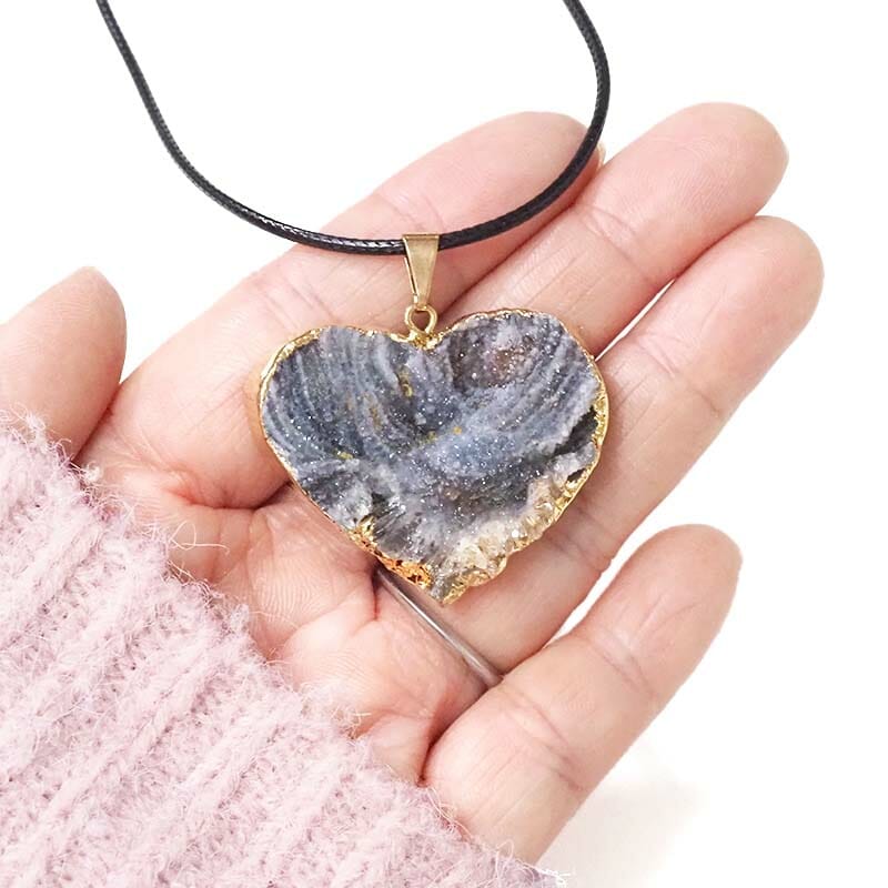 Chalcedony Agate Druze Cluster Electroformed GP Heart Pendant 4 Chalcedony Agate Druze Cluster Electroformed GP Heart Pendant | Himalayan Salt Factory