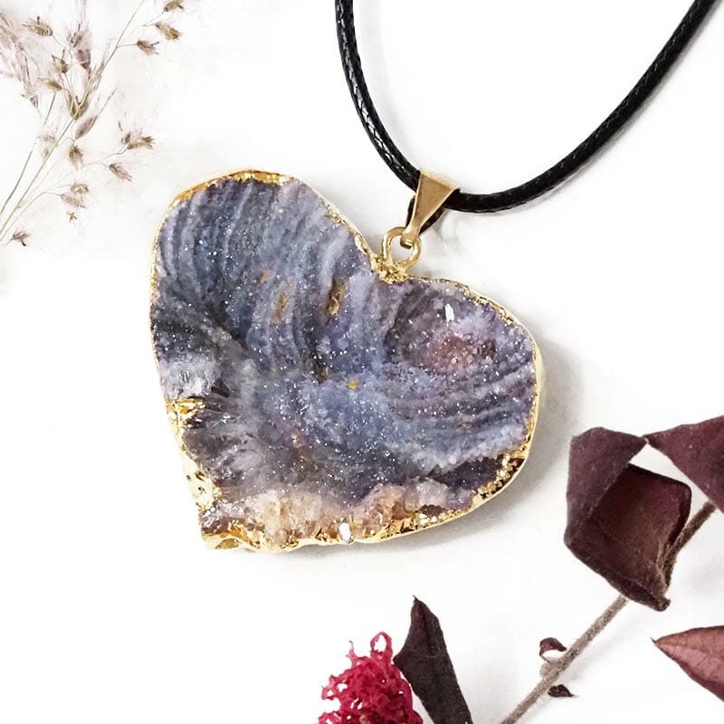 Chalcedony Agate Druze Cluster Electroformed GP Heart Pendant 3 Chalcedony Agate Druze Cluster Electroformed GP Heart Pendant | Himalayan Salt Factory