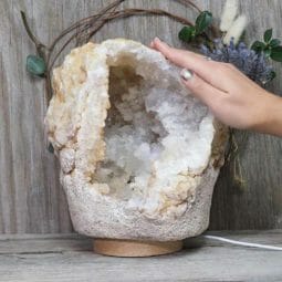 Natural Calcite Geode Lamp with Large LED Light Base DN1531 | Himalayan Salt Factory