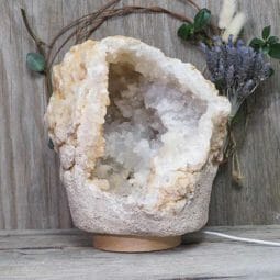 Natural Calcite Geode Lamp with Large LED Light Base DN1531 | Himalayan Salt Factory