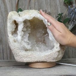 Natural Calcite Geode Lamp with Large LED Light Base DN1533 | Himalayan Salt Factory