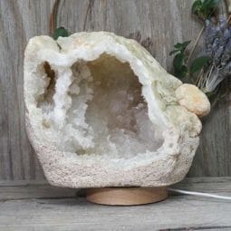 Natural Calcite Geode Lamp with Large LED Light Base DN1533 | Himalayan Salt Factory