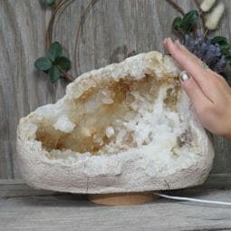 Natural Calcite Geode Lamp with Large LED Light Base DN1535 | Himalayan Salt Factory