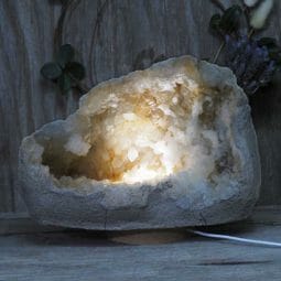 Natural Calcite Geode Lamp with Large LED Light Base DN1535 | Himalayan Salt Factory