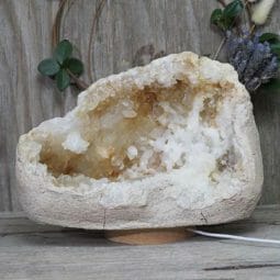 Natural Calcite Geode Lamp with Large LED Light Base DN1535 | Himalayan Salt Factory