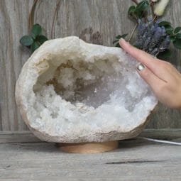 Natural Calcite Geode Lamp with Large LED Light Base DN1537 | Himalayan Salt Factory