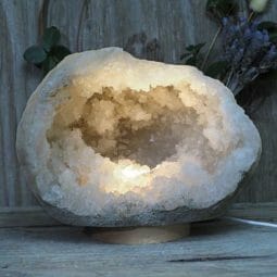 Natural Calcite Geode Lamp with Large LED Light Base DN1537 | Himalayan Salt Factory