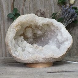 Natural Calcite Geode Lamp with Large LED Light Base DN1537 | Himalayan Salt Factory
